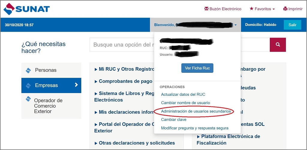 Creación del usuario secundario para facturación electrónica